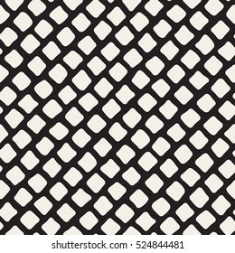 Vector Seamless Black and White Hand Drawn Diagonal Rectangles Pattern. Abstract Freehand Background Design