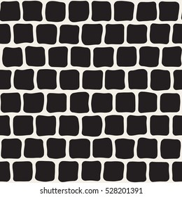 Vector Seamless Black and White Hand Drawn Rectangles Pattern. Abstract Geometric Background Design.
