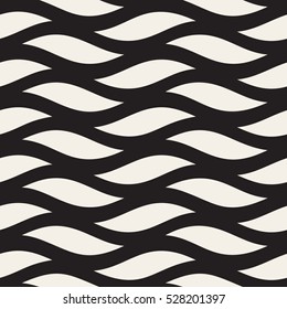Vector Seamless Black and White Hand Drawn Wavy Shapes Pattern. Abstract Geometric Background Design.