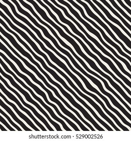 Vector Seamless Black and White Hand Drawn Diagonal Lines Pattern. Abstract Geometric Background Design.