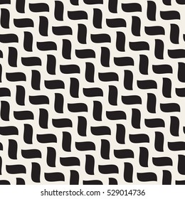 Vector Seamless Black and White Hand Drawn Diagonal Wavy Braid Shapes Pattern. Abstract Geometric Background Design