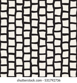 Vector Seamless Black and White Hand Drawn Rectangle Pavement Pattern. Abstract Freehand Background Design.