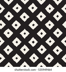Vector Seamless Black and White Hand Drawn Rhombus Lines Pattern. Abstract Geometric Background Design.