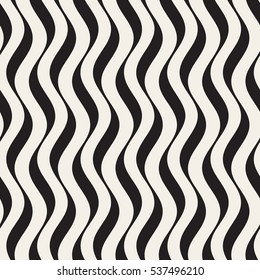 Vector Seamless Black and White Hand Drawn Vertical Wavy Lines Pattern