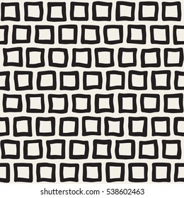 Vector Seamless Black and White Hand Drawn Rectangles Pattern. Abstract Freehand Background Design
