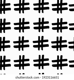 vector seamless black and white hashtag pattern. Minimalistic simple pattern.