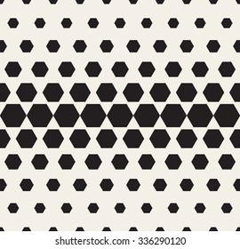 Vector Seamless Black and White Hexagon Grid Halftone Gradient Pattern Abstract Background