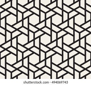 Vector Seamless Black And White Hexagon Grid Pattern. Abstract Geometric Background Design