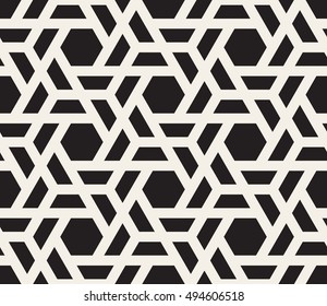 Vector Seamless Black And White Hexagon Grid Pattern. Abstract Geometric Background Design