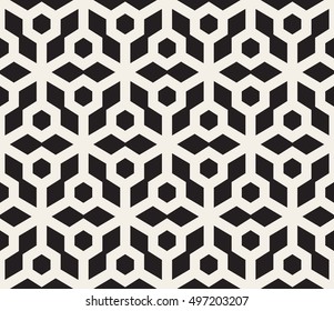 Vector Seamless Black And White Hexagonal Pattern. Abstract Geometric Background Design