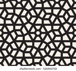 Vector Seamless Black And White Hexagonal Geometric Grid Pattern. Abstract Geometric Background Design.