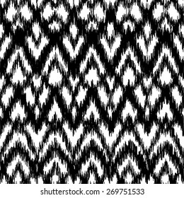 Vector seamless black and white ikat ethnic pattern