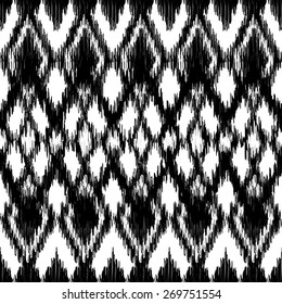 Vector seamless black and white ikat ethnic pattern