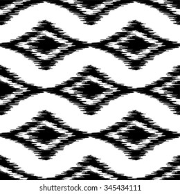 Vector seamless black and white ikat ethnic pattern