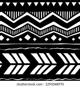 Vector seamless black and white illustration. Ethnic hand drawn pattern for wallpaper,fabric, textile