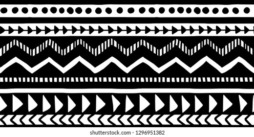 Vector seamless black and white illustration. Ethnic hand drawn pattern for wallpaper,fabric, textile