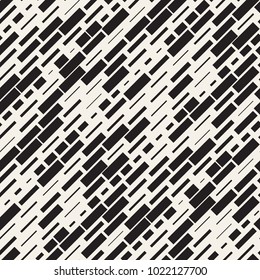 Vector Seamless Black And White Irregular Dash Rectangles Grid Pattern. Trendy Monochrome Texture. Abstract Geometric Background Design