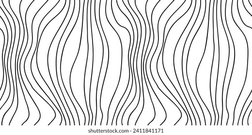 Vector de líneas de dibujo manual irregulares en blanco y negro sin fisuras vectorial de fondo de patrón sin fisuras. Grado de madera con ornamento geométrico rayado textura moderna monocromática lineal elegante.  