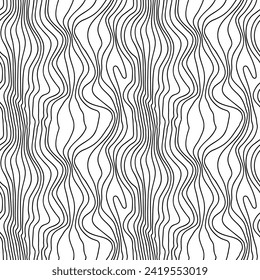 Vector seamless black and white irregular hand drawing lines vector seamless pattern background. Geometric striped ornament wood grain modern monochrome linear stylish texture.  