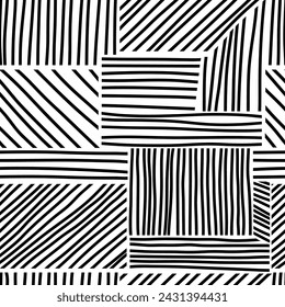 Vector sin fisuras blanco y negro irregular dibujo de líneas vector sin fondo de patrón. Decoración geométrica a rayas con textura moderna monocromática lineal y elegante. Textura infinita