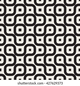 Vector Seamless Black And White Irregular Rounded Lines Pattern Abstract Background