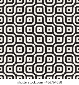 Vector Seamless Black And White Irregular Wavy Lines Geometric Pattern. Abstract Geometric Background Design