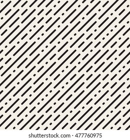 Vector Seamless Black and White Irregular Rounded Dash Diagonal Lines Pattern. Abstract Geometric Background Design