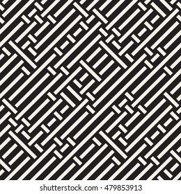 Vector Seamless Black And White Irregular Diagonal Lines Pattern. Abstract Geometric Background Design