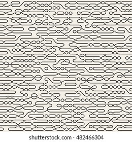 Vector Seamless Black and White Irregular Horizontal Braid Lines Pattern. Abstract Geometric Background Design
