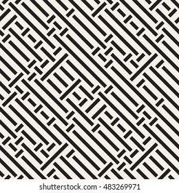 Vector Seamless Black And White Irregular Diagonal Lines Pattern. Abstract Geometric Background Design