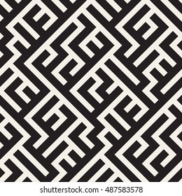 Vector Seamless Black And White Irregular Diagonal Lines Pattern. Abstract Geometric Background Design
