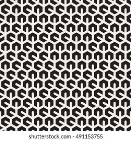 Vector Seamless Black and White Irregular Hexagonal Grid Pattern. Abstract Geometric Background Design