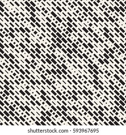 Vector Seamless Black And White Irregular Dash Rectangles Grid Pattern. Trendy Monochrome Texture. Abstract Geometric Background Design