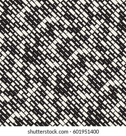 Vector Seamless Black And White Irregular Dash Rectangles Grid Pattern. Trendy Monochrome Texture. Abstract Geometric Background Design