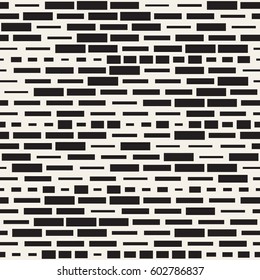 Vector Seamless Black And White Irregular Dash Rectangles Grid Pattern. Trendy Monochrome Texture. Abstract Geometric Background Design