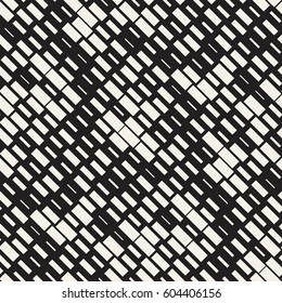 Vector Seamless Black And White Irregular Dash Rectangles Grid Pattern. Trendy Monochrome Texture. Abstract Geometric Background Design