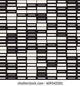 Vector Seamless Black And White Irregular Dash Rectangles Grid Pattern. Trendy Monochrome Texture.