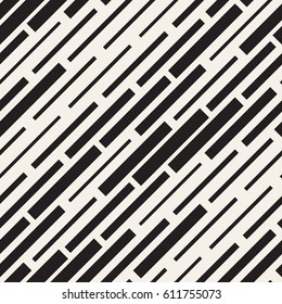 Vector Seamless Black And White Irregular Dash Rectangles Grid Pattern. Trendy Monochrome Texture.