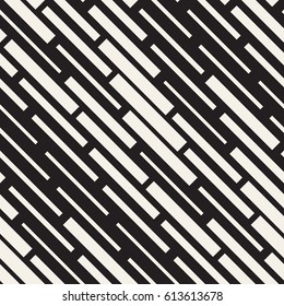 Vector Seamless Black And White Irregular Dash Rectangles Grid Pattern. Abstract Geometric Background Design