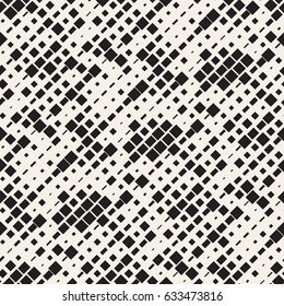 Vector Seamless Black And White Irregular Dash Rectangles Grid Pattern. Trendy Monochrome Texture. Abstract Geometric Background Design