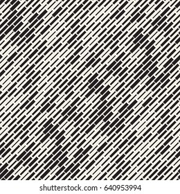Vector Seamless Black And White Irregular Dash Rectangles Grid Pattern. Trendy Monochrome Texture. Abstract Geometric Background Design