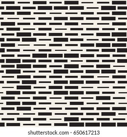 Vector Seamless Black And White Irregular Dash Rectangles Grid Pattern. Trendy Monochrome Texture. Abstract Geometric Background Design