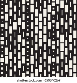 Vector Seamless Black And White Irregular Dash Rectangles Grid Pattern. Trendy Monochrome Texture. Abstract Geometric Background Design