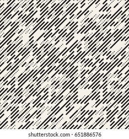 Vector Seamless Black And White Irregular Lines Grid Pattern. Trendy Monochrome Texture. Abstract Geometric Background Design