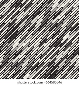 Vector Seamless Black And White Irregular Dash Rectangles Grid Pattern. Trendy Monochrome Texture. Abstract Geometric Background Design