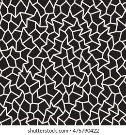 Vector Seamless Black and White Jagged Lines Mosaic Memphis Style Pattern. Abstract Geometric Background Design