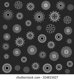 Vector Seamless Black And White Jumble Ornament Mandala Flower Ornament Pattern Background Design Elements