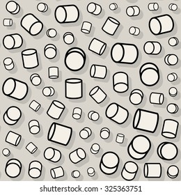 Vector Seamless Black And White Jumble Rotating Random Scale Cylinder Pattern Background