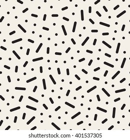 Vector Seamless Black And White Jumble Geometric Lines Memphis Pattern Abstract Background