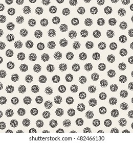 Vector Seamless Black And White Jumble Hand Drawn Circles Pattern. Abstract Freehand Background Design